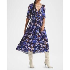 Derek Lam 10 Crosby Katie Floral Wrap Midi Dress Topaz Size 2 NWT